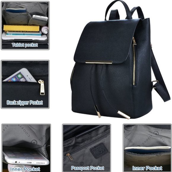 New Reon PU Leather Backpack Black A1 - Picture 6 of 8